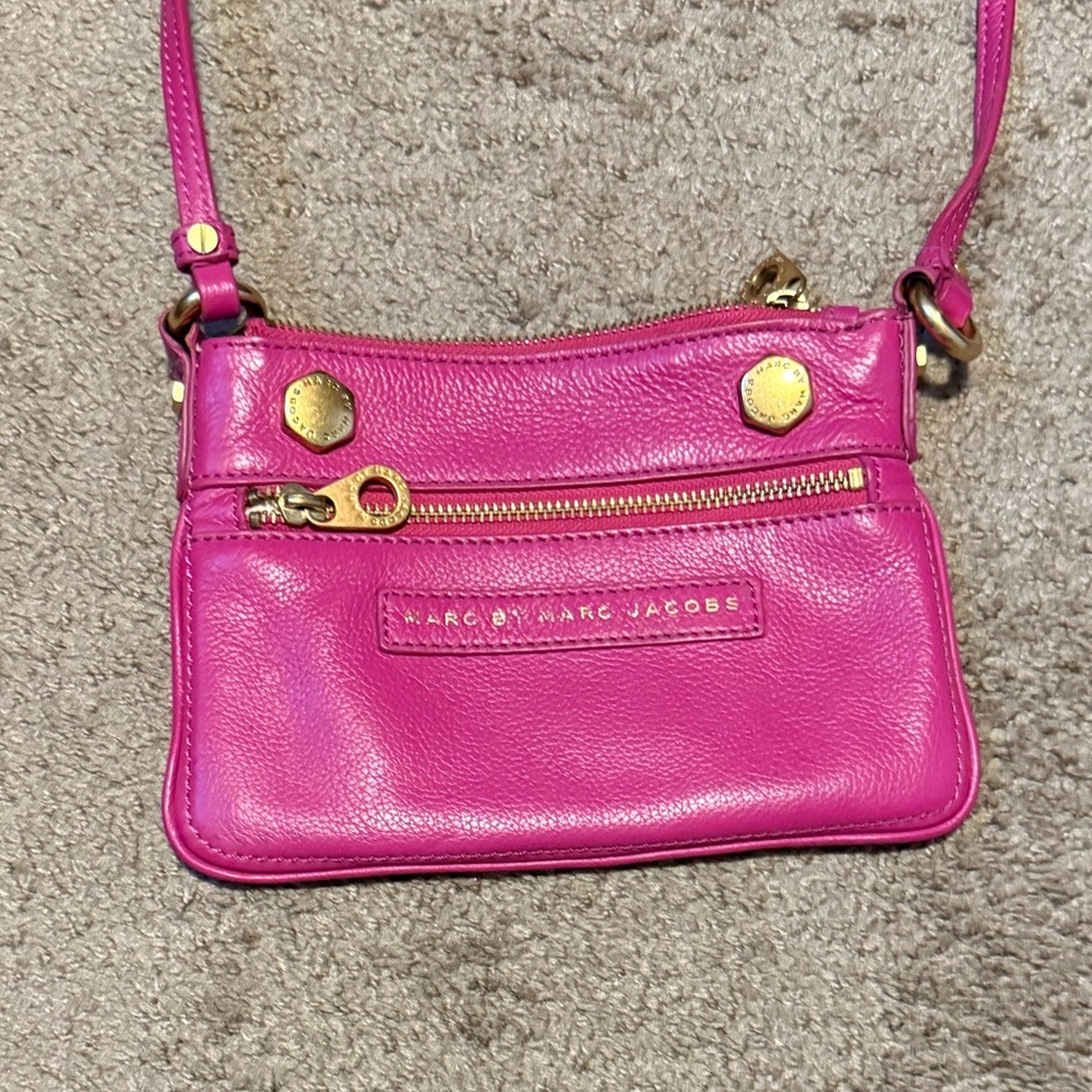 Marc By Marc Jacobs Pink Glossy Crossbody Bag with Gold Hardware